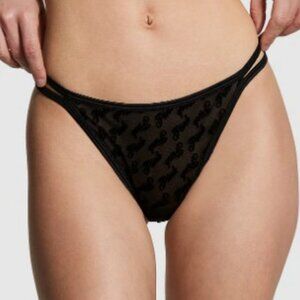 NWT PINK Victoria's Secret Panty Logo Mesh Strappy Thong M